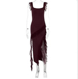 Ruffles Elegant Long Maxi Dress Women Summer Dress High Split Spaghetti Strap V Neck Nightclub Sexy Party Dresses