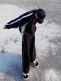 Vintage Y2K Black Joggers Sweatpants Women Retro Streetwear Hip Hop Tracksuit Oversize Zipper Jackets Harajuku Pants Set