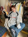 Y2K Vintage Gray Sweatshirts Women Hip Hop Retro Streetwear Long Sleeve Hoodie Female Harajuku Kpop Patchwork Letter Top