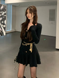 Solid Y2K Knitted Dress Women Long Sleeve Elegant Party Mini Dress Female Casual Korean Fashion Slim Sweater Dress Winter