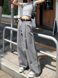 Vintage Korean Style Grey Wide Pants Women Y2k American Retro Baggy Trousers Kpop 90S Grunge Oversize Loose Pantalons