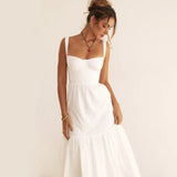 High Quality Women's Summer Dress Linen-cotton Blend Jacquard Dress Elegant Sexy Slip White Vacation Dress Midi