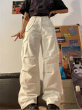 Y2K Vintage Brown Cargo Pants Women 90s Streetwear Retro White Parachute Trousers Oversized Harajuku Egirl Wide Pantalon