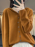 Autumn And Winter New 100% Pure Wool Hooded Cardigan Women's Solid Color Sweater Loose Hoodie Knitted Cashmere Sweater  229