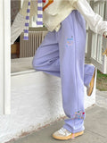 Kawaii Japanese Star Beige Pants Women Preppy Korean Style Cute Wide Leg Trousers Female Casual Sweet Sweatpants Girl