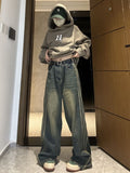 Y2K Vintage High Waist Streetwear Style Blue Jeans Pants Korean Fashion Women's Wide Leg Striped Denim Trouser Female Clothes