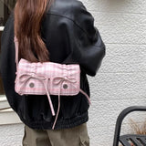 Plaid Pink Womens Shoulder Bag Pleated Casual Sweet Cute New Fashion Leather Handbag Literary Exquisite Designer Armpit Bag
