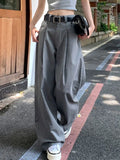 Vintage Korean Style Grey Wide Pants Women Y2k American Retro Baggy Trousers Kpop 90S Grunge Oversize Loose Pantalons