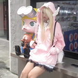 Kawaii Hoodies Women Japanese Y2k Star Girl Pink Harajuku Gothic Angel Zipper Sweatshirts Oversize Cutecore Lolita Tops