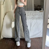 Y2k Bandage Baggy Jeans Women Korean Style Oversize Denim Pants Vintage Harajuku Streetwear Wide Leg Trousers