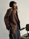Women Leopard Print Big Size Casual Blazer New Lapel Long Sleeve Loose Fit Jacket Fashion Tide Spring Autumn