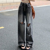 Vintage Ripped Women Jeans Autumn New High Waist Denim Wide Leg Trousers Woman Teens Y2K Streetwear Loose Casual Pants