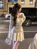Solid Y2K Knitted Dress Women Long Sleeve Elegant Party Mini Dress Female Casual Korean Fashion Slim Sweater Dress Winter