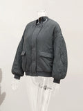 Women Casual solid Zipper Cotton Coat Autumn Long Sleeve Pocket Oversize Gray Jacket Winter Fashion Thick Warm Lady Outwear