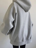 Grey Zip Hoodie Women Autumn Korean Fashion Loose Casual Long Sleeve Oversize Hooded Sweatshirt Vintage Streetwear