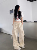 Kpop Beige Cargo Pants Women Harajuku Y2K Vintage Streetwear Oversize Wide Leg Parachute Trousers Female Korean Fashion