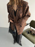Women Leopard Print Big Size Casual Blazer New Lapel Long Sleeve Loose Fit Jacket Fashion Tide Spring Autumn