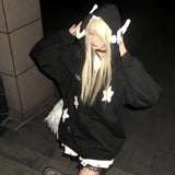 Kawaii Hoodies Women Japanese Y2k Star Girl Pink Harajuku Gothic Angel Zipper Sweatshirts Oversize Cutecore Lolita Tops