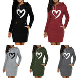 Women Hoodie Dress solid color long-sleeved drawstring hoodie dress, pocket loose hooded pullover sweatshirt dress 5 Colors
