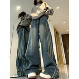 Y2K Vintage High Waist Streetwear Style Blue Jeans Pants Korean Fashion Women's Wide Leg Striped Denim Trouser Female Clothes