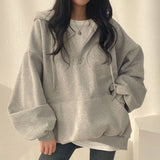 Korean Fashion Hoodie Oversize Women Solid Color Casual Hoodies for Women Essential Hooded Sweatshirts with Zipper Female