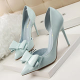 Darianrojas Korean Fashion Women's Shoes Wedding Bow High Heels Stiletto Heels Shallow Pointed Head Side Empty Thin Shoes