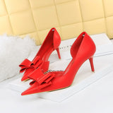 Darianrojas Korean Fashion Women's Shoes Wedding Bow High Heels Stiletto Heels Shallow Pointed Head Side Empty Thin Shoes