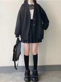 Preppy Style Gray Cardigan Hoodies Women Harajuku Kawaii Oversized Loose Sweatshirts Black All-match Tops Japan Sweet