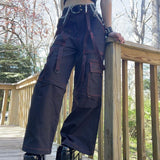 Y2k Wide Leg Cargo Pants Grunge Low Waist Baggy Jeans Cyber Women Punk Loose Pants Emo Alt Clothes Hippie Trousers