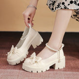 Darianrojas Bows Lolita Shoes Women Japanese Style Mary Jane Shoes Women Vintage Shallow High Heels Chunky Platform Shoes Cosplay Female