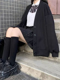 Preppy Style Gray Cardigan Hoodies Women Harajuku Kawaii Oversized Loose Sweatshirts Black All-match Tops Japan Sweet