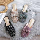 Darianrojas Square Toe Paillette Beads Mules Women Slippers Summer Shoes Woman Sandals Flip Flops Pearl Bling Glitter Slides Plus Size 34-43