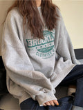 Harajuku Gray Sweatshirts Women Hip Hop Letter Print Hoodies Oversized Loose Crewneck Pullover Tops Korean Streetwear