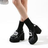Darianrojas New Brand Chunky High Heel Mary Janes Pumps Round Toe Buckle Strap High Platform Black Patent Sock Women Shoes