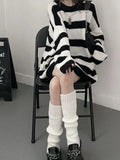 Gothic Sweaters Women Harajuku Punk Knitted Stripes Jumper Vintage Plus Size Loose Long Sleeve Pullover Tops Streetwear