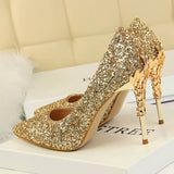 Spring Summer New Crystal Sequins Bride Shoes High Heels Women's Fine Heel Versatile Pointed Toe Gown Single Shoes