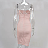 Elegant Corset Bustier Bone Ruched Mesh Midi Dresses Party Night Club Sexy Backless Strapless Summer Dress Bodycon