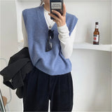 Darianrojas  -  holiday outfits Korean V-neck Knitted Sweater Vest Women Autumn Loose Preppy Style Pullover Women Sleeveless Vest Sweater Winter Clothing