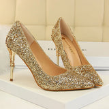 Spring Summer New Crystal Sequins Bride Shoes High Heels Women's Fine Heel Versatile Pointed Toe Gown Single Shoes