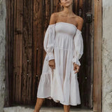Summer long dress women puff sleeve white party dresses elegant ruffle vestidos streetwear korean fashion slash neck dress
