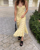 Summer Floral Suspender Maxi Sundress Holiady Beach Women Sleeveless Straps Wrapped Fishtail Dress Slim Backless Vestido