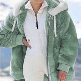 Winter Women Plush Thicken Jacket Fashion Loose Warm Fleece Zipper Hooded Coats Faux Fur Parka Plaid Female Jacket Outwear