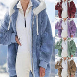 Winter Women Plush Thicken Jacket Fashion Loose Warm Fleece Zipper Hooded Coats Faux Fur Parka Plaid Female Jacket Outwear