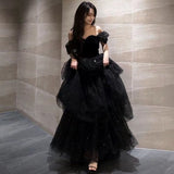 Darianrojas prom dresses Black Evening Dress New Light Luxury Niche High-End off-Shoulder Adult Ceremony Birthday Graduation Princess Dress