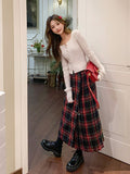 grunge outfits Retro Scottish Plaid Skirt Women's Long High Waist A- line Hip Skirt Slimming Draping Pleated Skirt