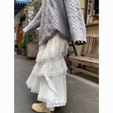 Darianrojas outfit inspo Sweet White Lace Stitching Skirt for Women Spring New Fashion Niche Chic Long Skirt