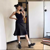 Summer new design slim black slim silhouette fishtail skirt flared skirt female medium long 3215