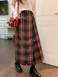 grunge outfits Retro Scottish Plaid Skirt Women's Long High Waist A- line Hip Skirt Slimming Draping Pleated Skirt