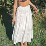 Bohemian style white spliced long skirt spring and summer new thin loose outer wear versatile casual skirt