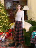 grunge outfits Retro Scottish Plaid Skirt Women's Long High Waist A- line Hip Skirt Slimming Draping Pleated Skirt